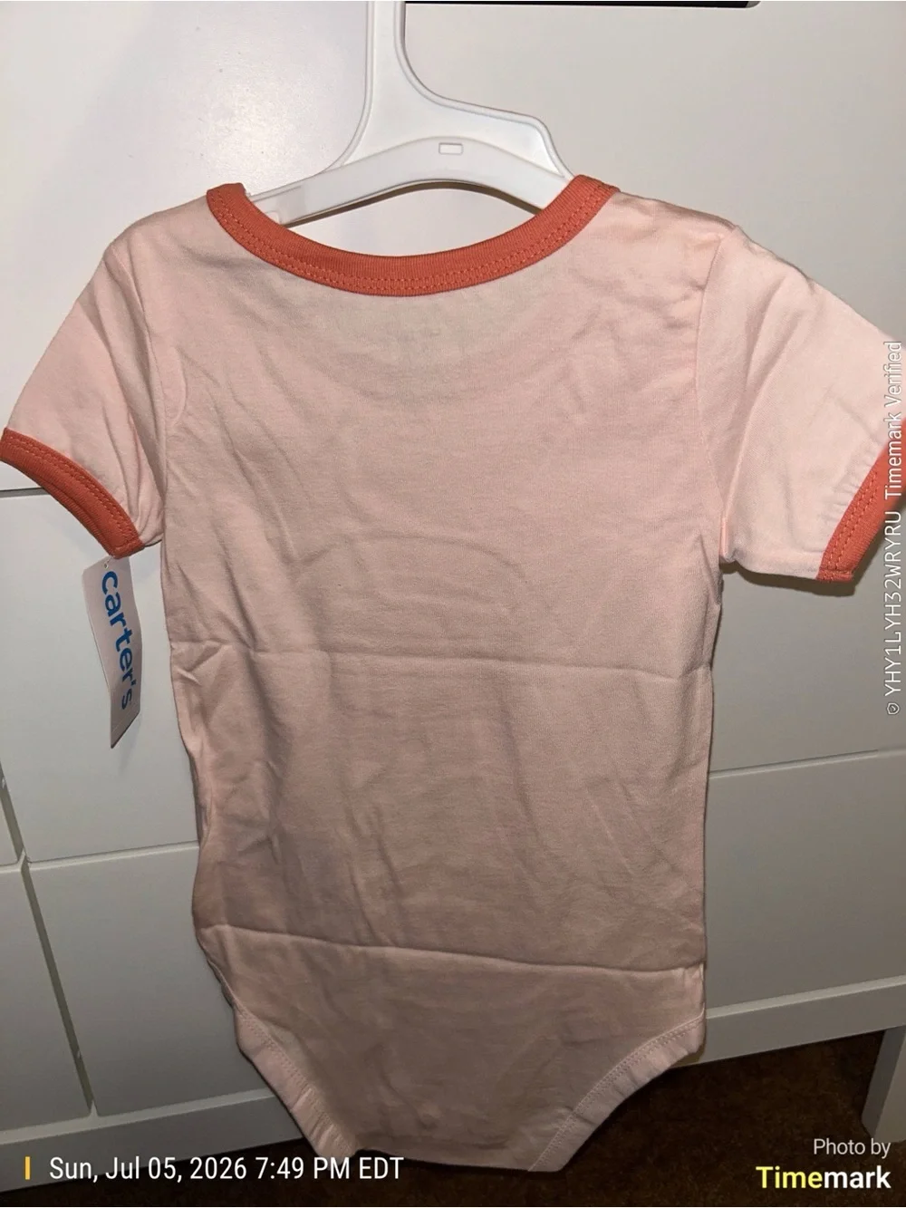 Carter's Peach Baby Bodysuit with Coral Trim - 